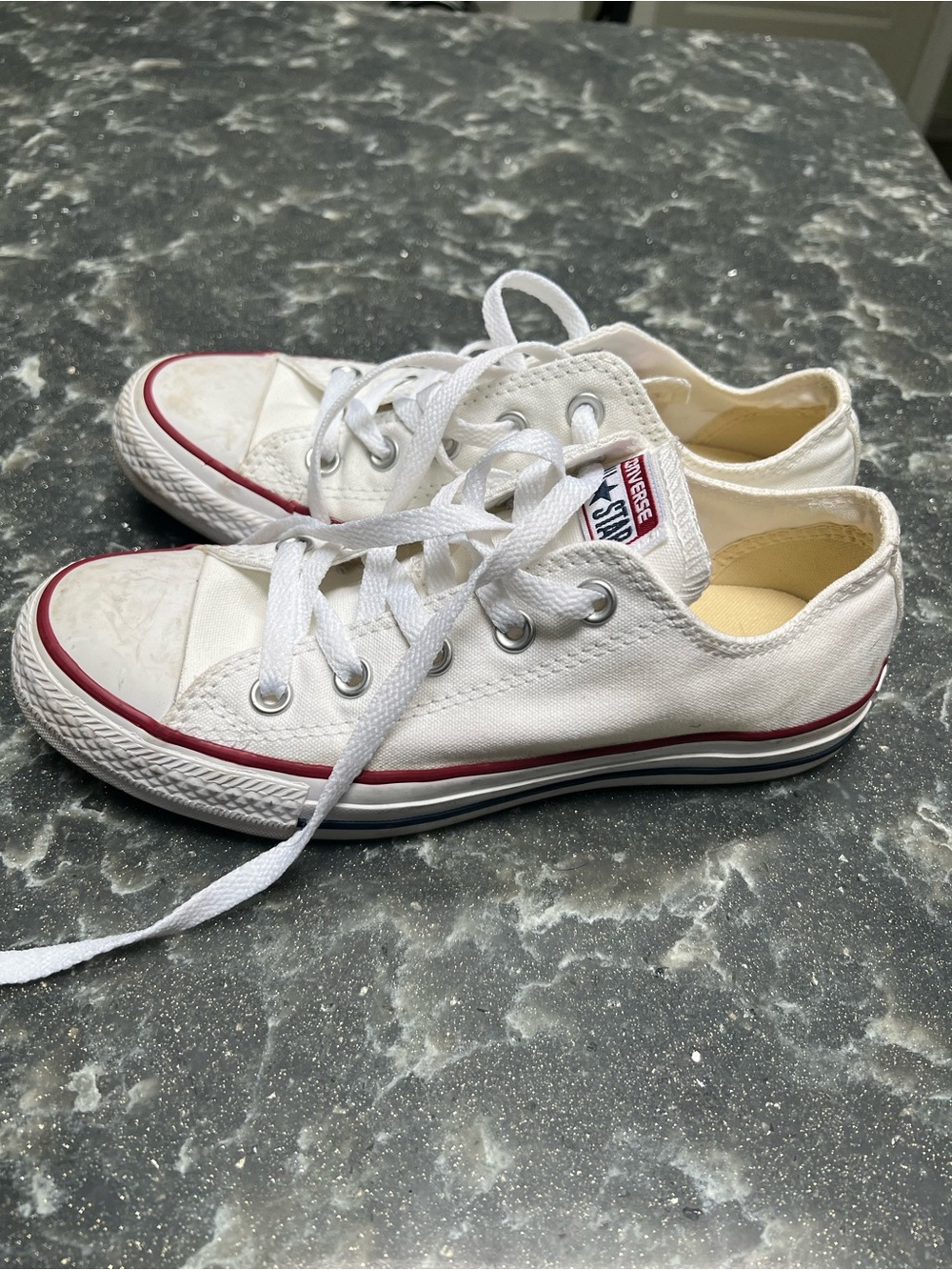 Converse White Low-Top Canvas Sneakers with Red Trim